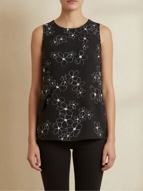 Ann Taylor LOFT Women’s Small Black Tank Top sleeveless Floral Draped Front